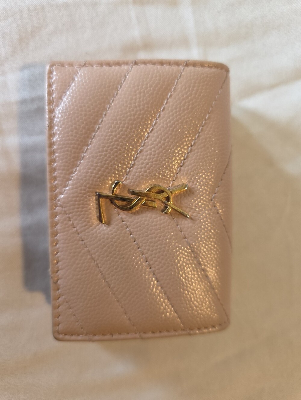 Saint Laurent Blush Quilted Card Holder with Gold YSL Emblem